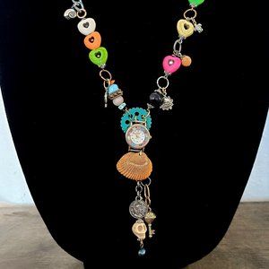 #567 FUNKIEST EVER Steam=Funk Beach-Boho Bead & Tassel Pendant Necklace